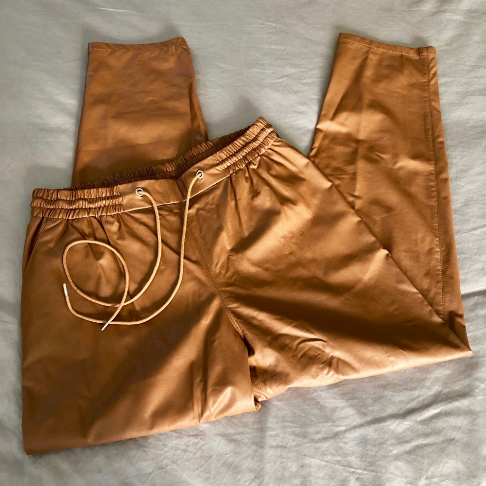Beulah Style Faux Leather Jogger Pants
